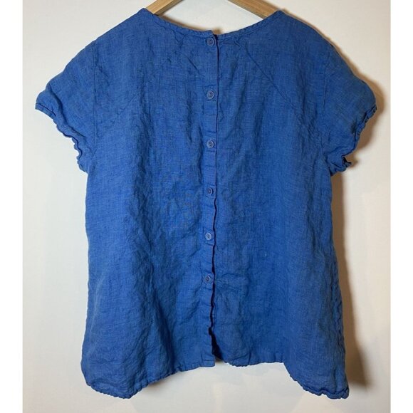 Flax 100% Linen Blouse Button Back Blue Size Medium M - Picture 3 of 4